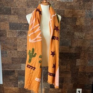 Madewell Western Orange Scarf with Cactus and Star Design